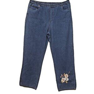 GRAFF Jeans blue Womens Pull-on 10P Petite STRETCH embroidered flowers Pockets